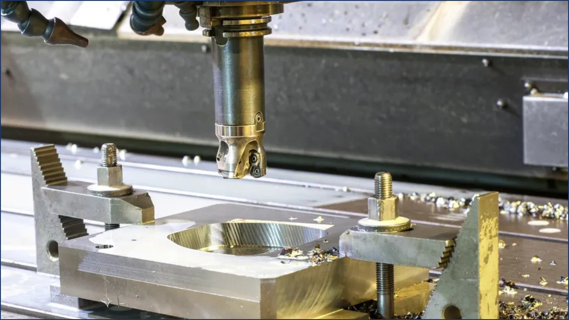 CNC milling machine in operation — precision manufacturing background